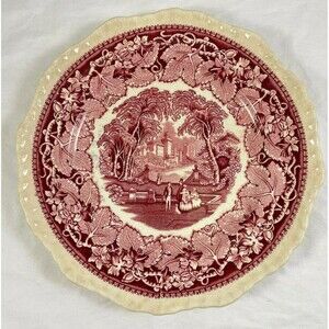 Masons Dinner Plate Red Pattern Vista Antique England 10.25" Patent Ironstone